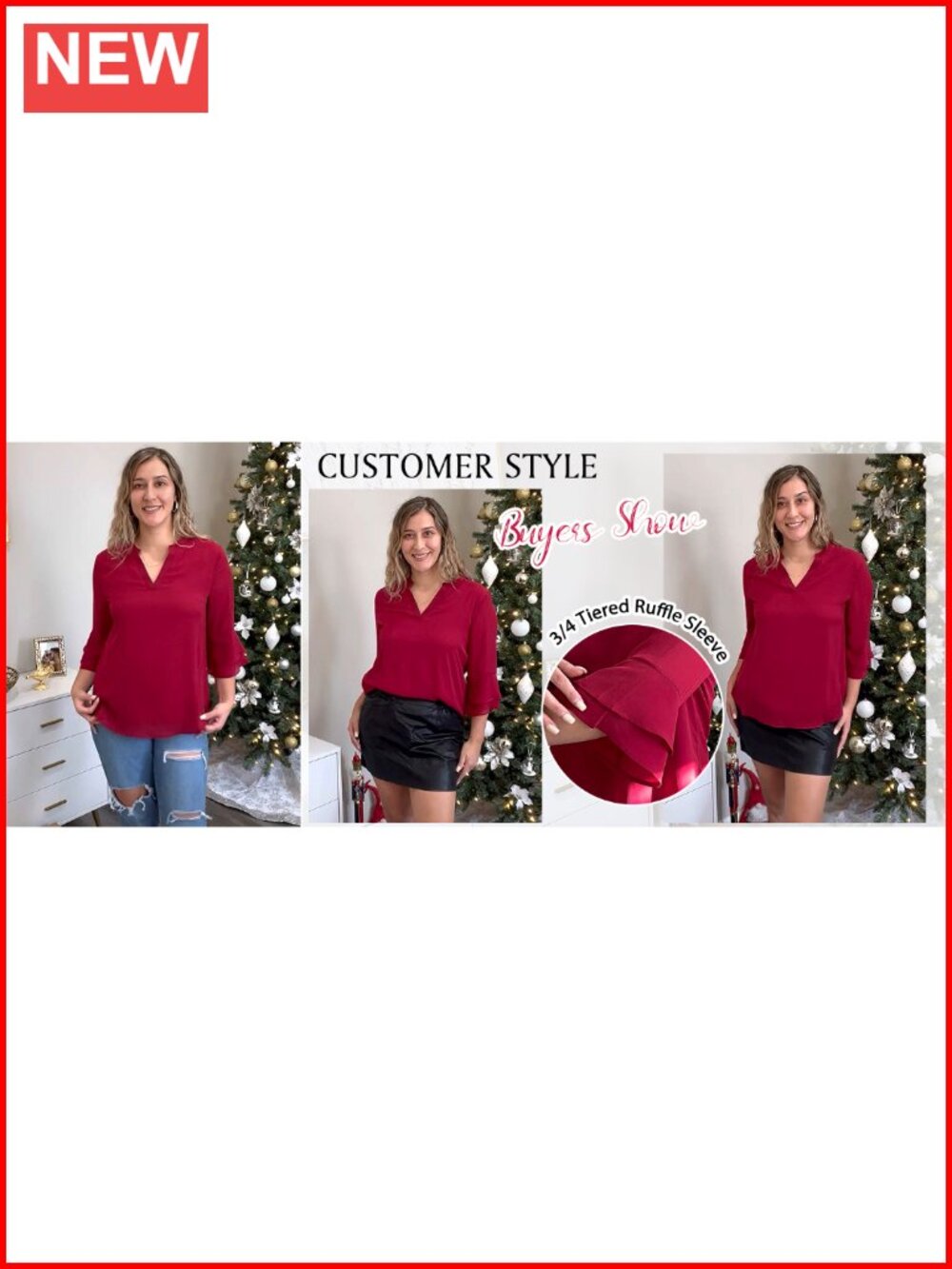 Double Layered Chiffon Tunic Top with 3/4 Flutter Bell Sleeves - Picture 6 of 6